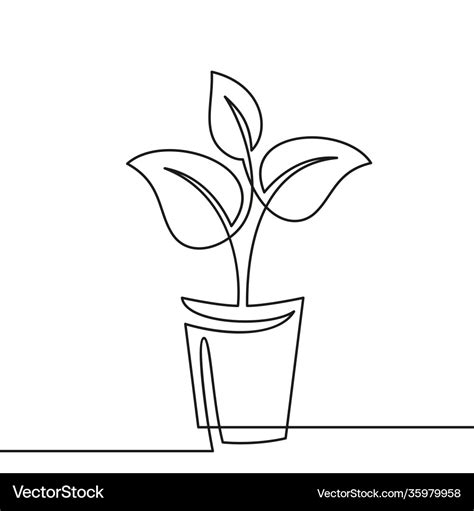 Continuous One Line Drawing Plant In Pot House Vector Image