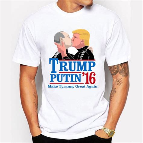 2017 New Fashion Kiss Putin Trump Presidential Election Printed Tee