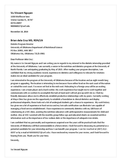 Cover Letter Pdf Dietitian Nutrition