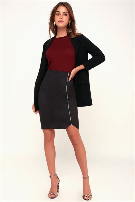 Chic Washed Black Skirt Suede Pencil Skirt Suede Midi Skirt Lulus