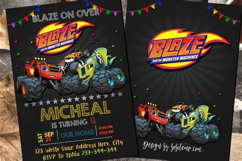 Editable Blaze And The Monster Machines Birthday Invitation Diy Createpartylabels