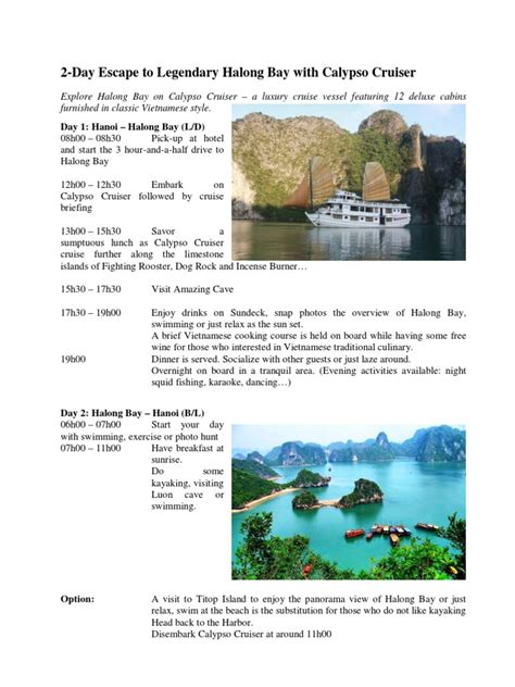 Escape To Halong Bay On Calypso Cruiser 2 Days Pdf Hanoi Vietnam