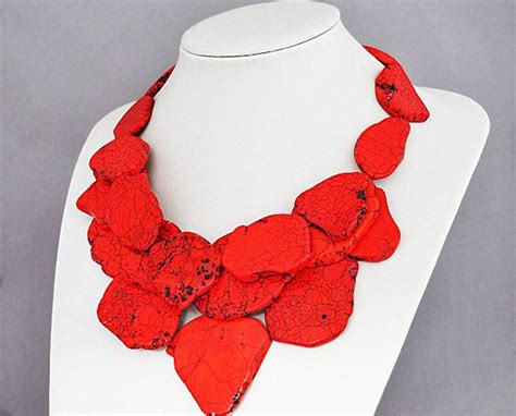 Red Turquoise Statement Necklace By GemPearls 38 00 Turquoise