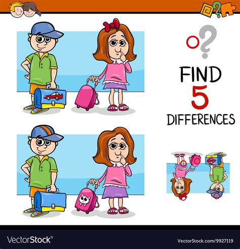 Cartoon Illustration Of Finding Differences Educational Activity Task