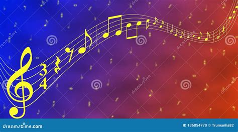 Yellow Music Notes In Blue And Red Banner Background Stock Illustration