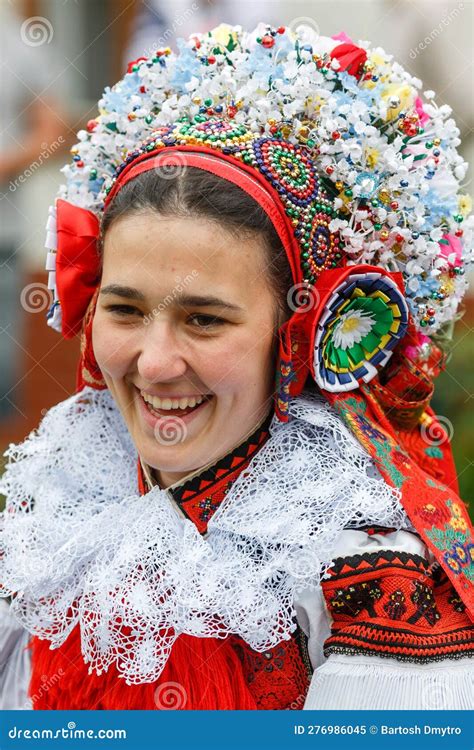 Young Women Dressed In Traditional Moravian Folk Costumes Attend The