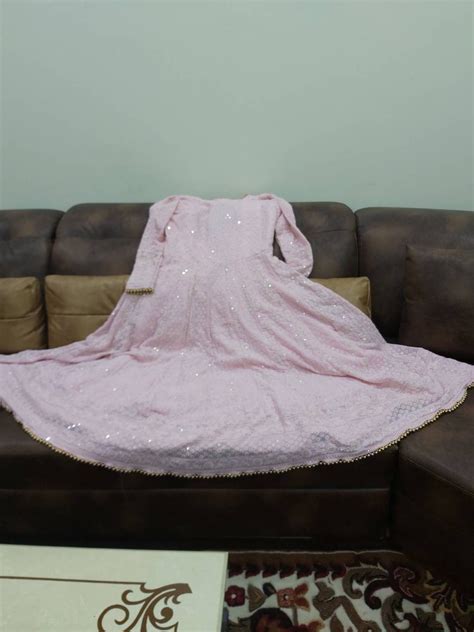beautiful heavy pink chikankari anarkali dress with dupatta etsy