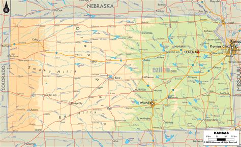 Physical Map Of Kansas State Ezilon Maps