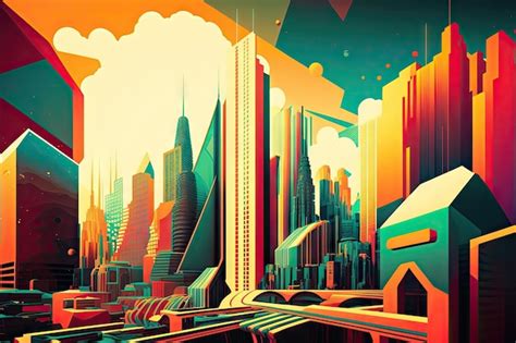 Premium Ai Image Future City With Colorful Buildings And Skyscrapers