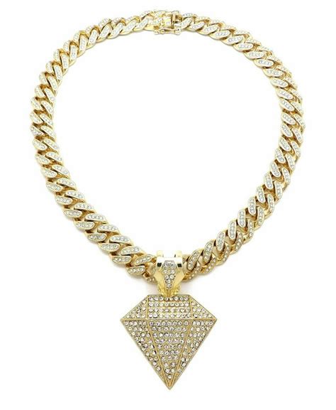 Iced Out 14k Plated Gold Diamond Pendant 18 Rope Chain Etsy