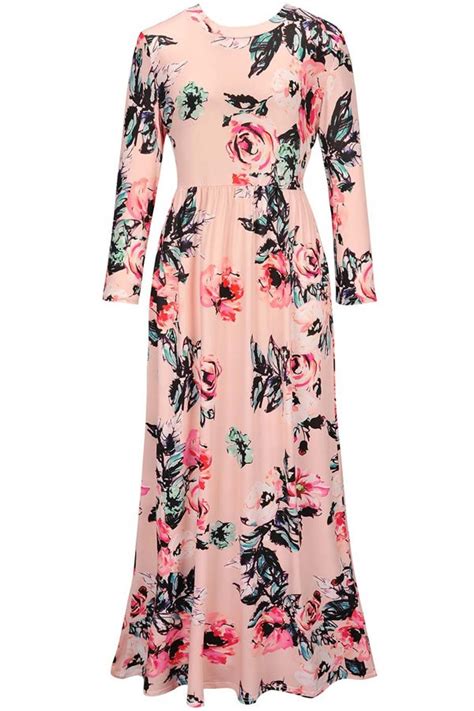 Pink Floral Pattern Pocket Decor Casual A Line Maxi Dress