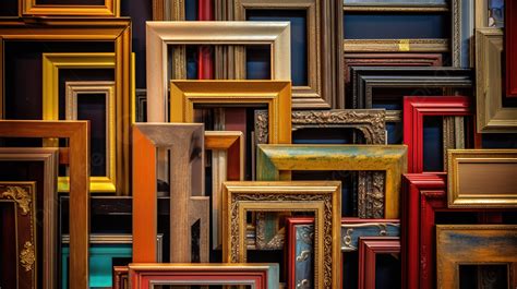 Several Different Colored Picture Frames All Stacked Together