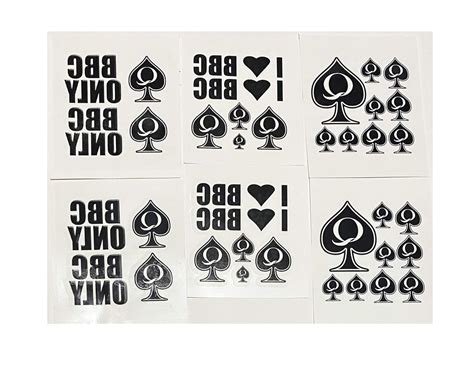 buy 6 sheet temporary tattoo set qos bbc only i love bbc 38 total tattoos queen of spades