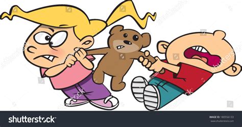 Vektor Stok Cartoon Kids Fighting Over Teddy Bear Tanpa Royalti