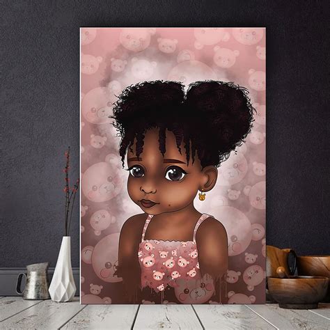 African Poster Paintings Dark Skin Girl Cute Chibi Afro Home Decoration