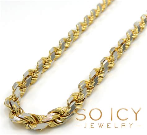 Buy 14k Two Tone Gold Diamond Cut Solid Rope Chain 20 26 Inch 6mm