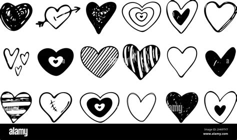 Set Of Hand Drawn Hearts Handdrawn Rough Marker Doodle Hearts Isolated