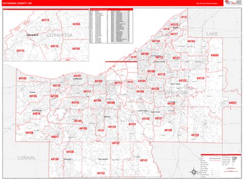 Cuyahoga County Oh Zip Code Wall Map Red Line Style By