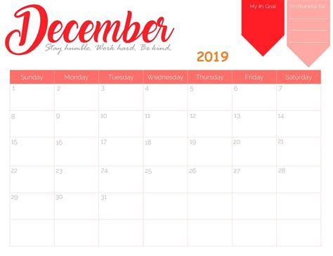 Free Printable December 2019 Calendar | Printable calendar word, 2019 calendar, Calendar template