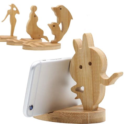 New Gecko Wood Mobile Phone Stand Holder Rabbit Dolphin