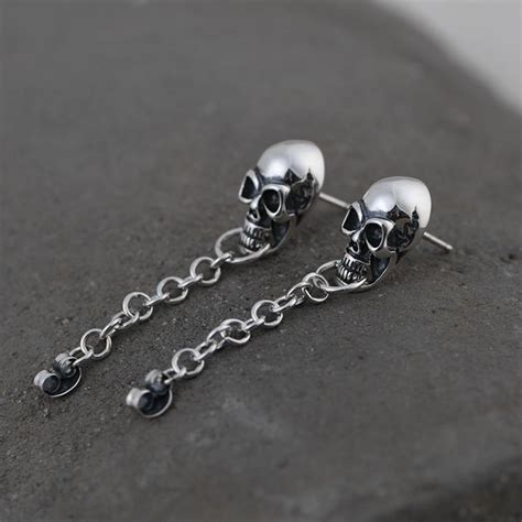 Sterling Silver Skull Stud Chain Earrings Vvv Jewelry