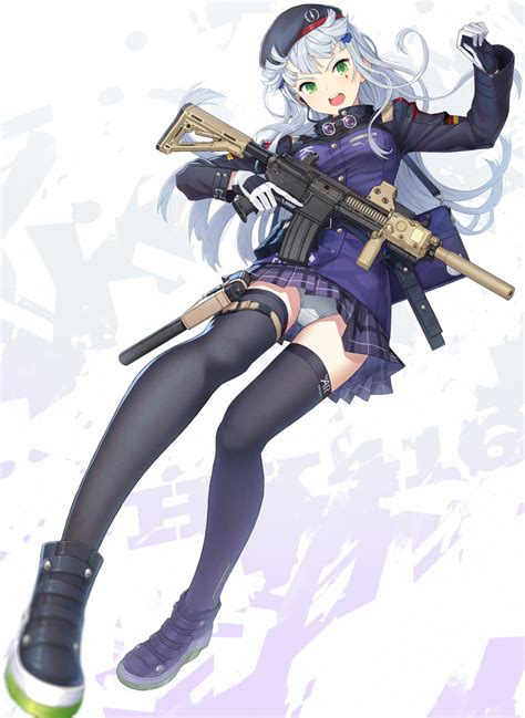 Safebooru 1girl Acog Assault Rifle Bag Bangs Beret Black Headwear Black Legwear Blunt Bangs