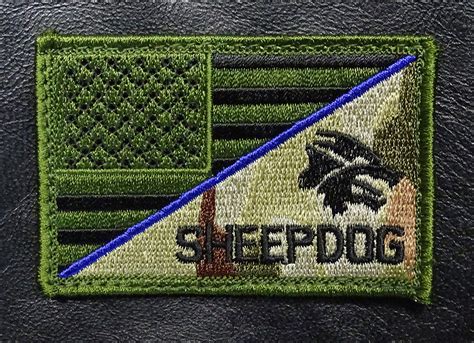 Sheepdog American Flag Thin Blue Line Patch Embroidered Hook Green