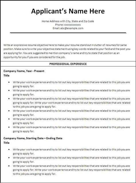 Chronological Resume Template Free Word Templates