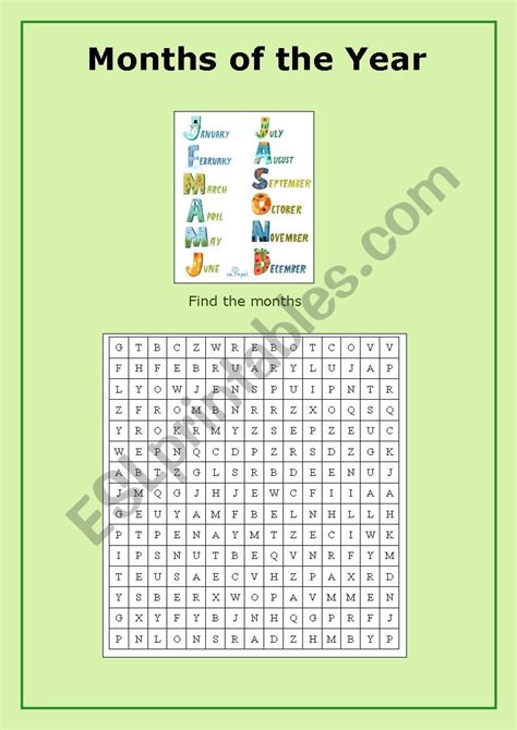 Months Of The Year Wordsearch Puzzle Esl Worksheet By