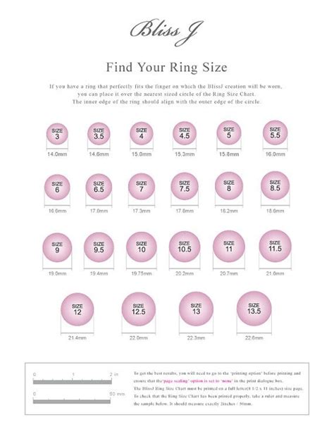 Blissj Ring Size Chart For Free Not For Sale Download It Etsy Ring