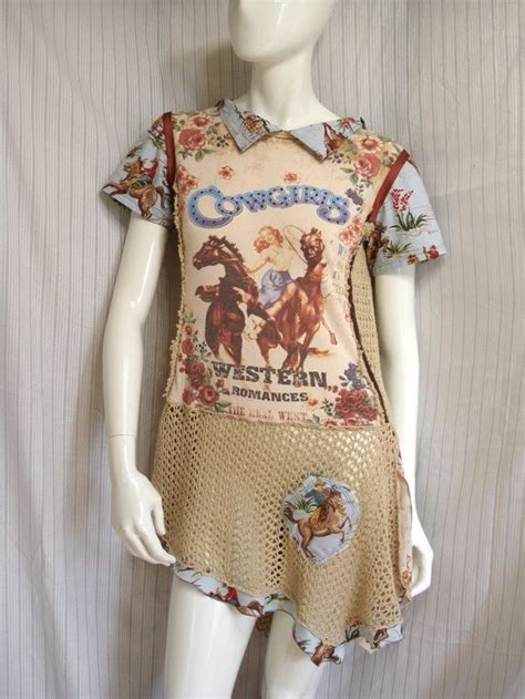 Western Cowgirl Reconstructed T Shirt Altered Couture Mini Etsy