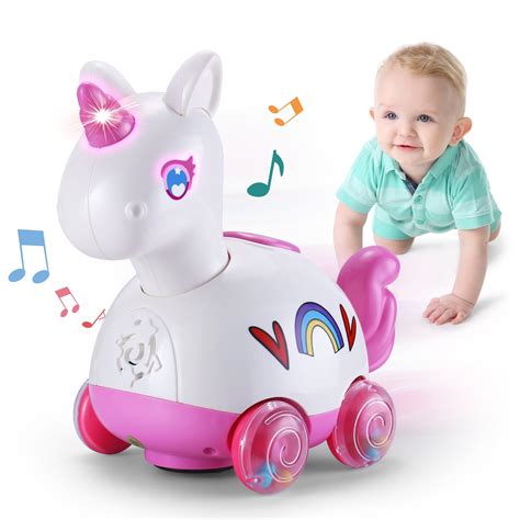 Yerloa Crawling Unicorn Baby Toy Infant Sensory Tummy Time Toys With