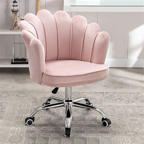 Pink Modern Swivel Office Chair Velvet Upholstered Task Chair