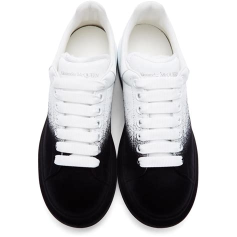 Alexander McQueen White And Black Velvet Spray Oversized Sneakers For