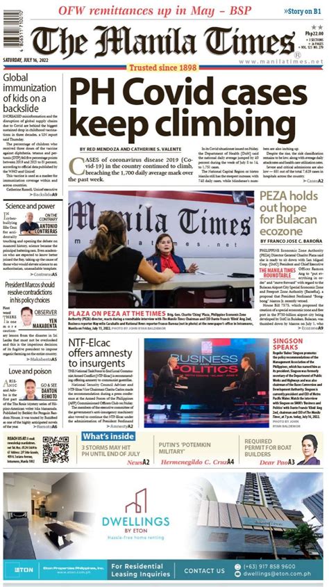 The Manila Times Front Page July 16 2022 The Manila Times