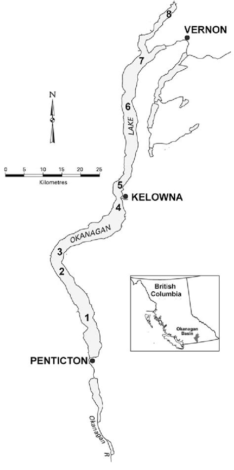 Map Of Okanagan Lake British Columbia And Surrounding Lakes Showing