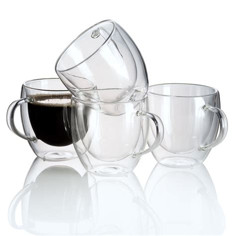 Set Of 4 Strong Clear Glass Double Wall Coffee Mug Tea Espresso Cup 8 Oz Mugs