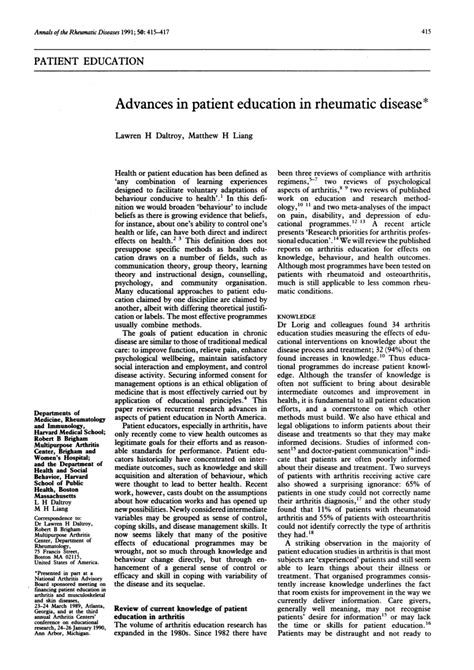 Pdf Advances In Patient Education In Rheumatic Disease