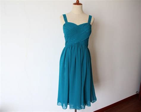 Free Shipping Dark Teal Short Bridesmaid Dress With Straps Knee Length