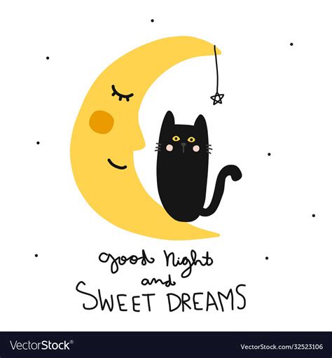 Good Night And Sweet Dreams Black Cat Royalty Free Vector