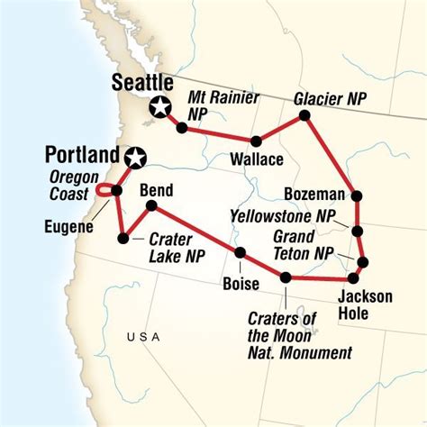 Map Of The Route For National Parks Of The Northwest Us Road Trip Map