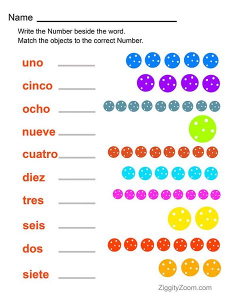 Preschool Numbers In Spanish Worksheet
