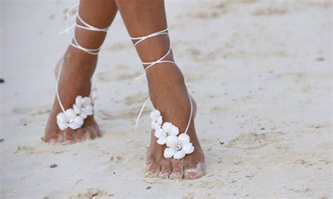 Beautiful barefoot wedding sandals for the beach and elsewhere, along with pretty ankle glams. 30 Barefoot Beach Wedding Sandals For Brides & Bridesmaids!