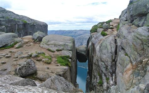 Kjeragbolten In Norway Mountain Landscape Beautiful Nature Wonders