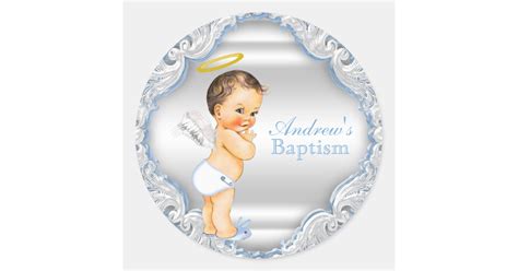 Boy Angel Baptism Christening Classic Round Sticker
