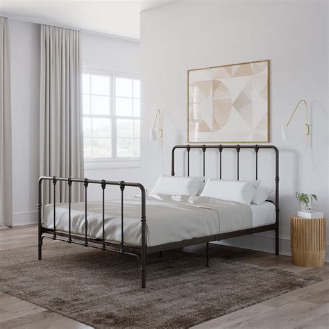 Mainstays Farmhouse Metal Bed Queen Size Bed Frame Grey