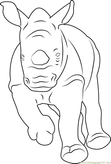 Baby Rhino Running Coloring Page For Kids Free Rhinoceros Printable