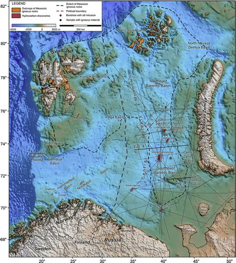 Barents Sea Bathymetry Map Showing Onshore And Offshore Distribution Of