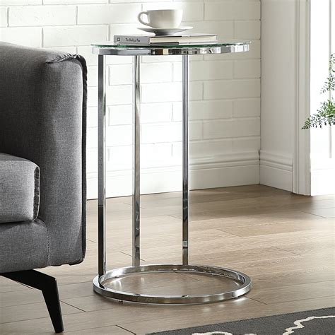 Ember Interiors Modern Glam Athena C Shaped End Table Glass Chrome