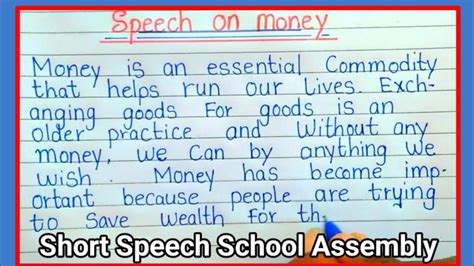 Best Speech On School Assembly Short Speech Topic On Money 💰 Short